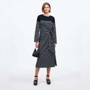 Madewell Stripe Side Tie Long Sleeve Knit Maxi Dress